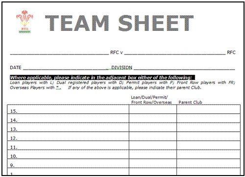 Team Sheet